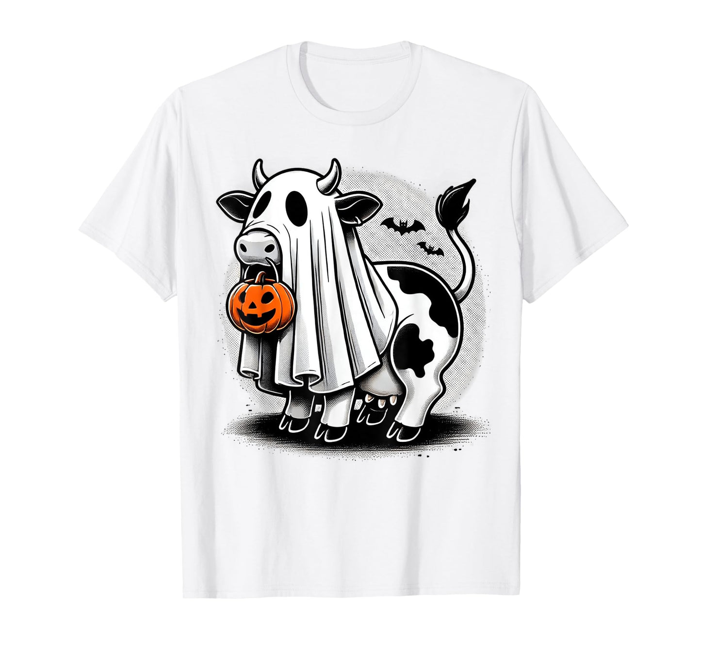 Awesome Moo Halloween Cow Wearing Ghost Costume With Pumpkin T-Shirt