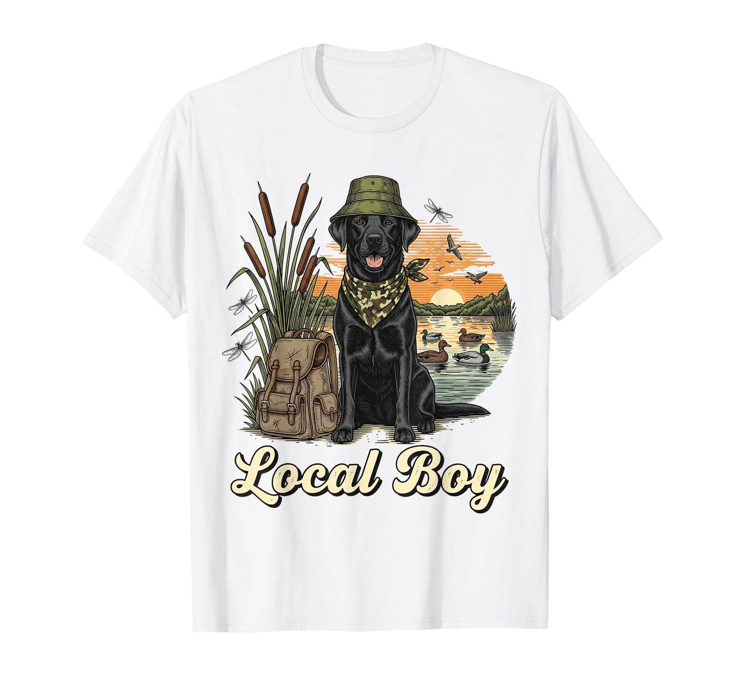 Local Boy Hunting Black Lab Retriever Waterfowl Marsh Sunset T-Shirt