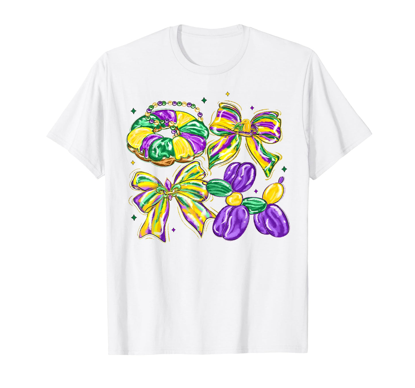 Mardi Gras Coquette Bow Dog Beads New Orleans Fleur De Lis T-Shirt
