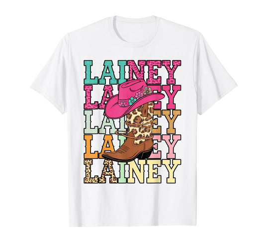 Western Cowgirl Lainey First Name Personalized Black Unisex T-Shirt