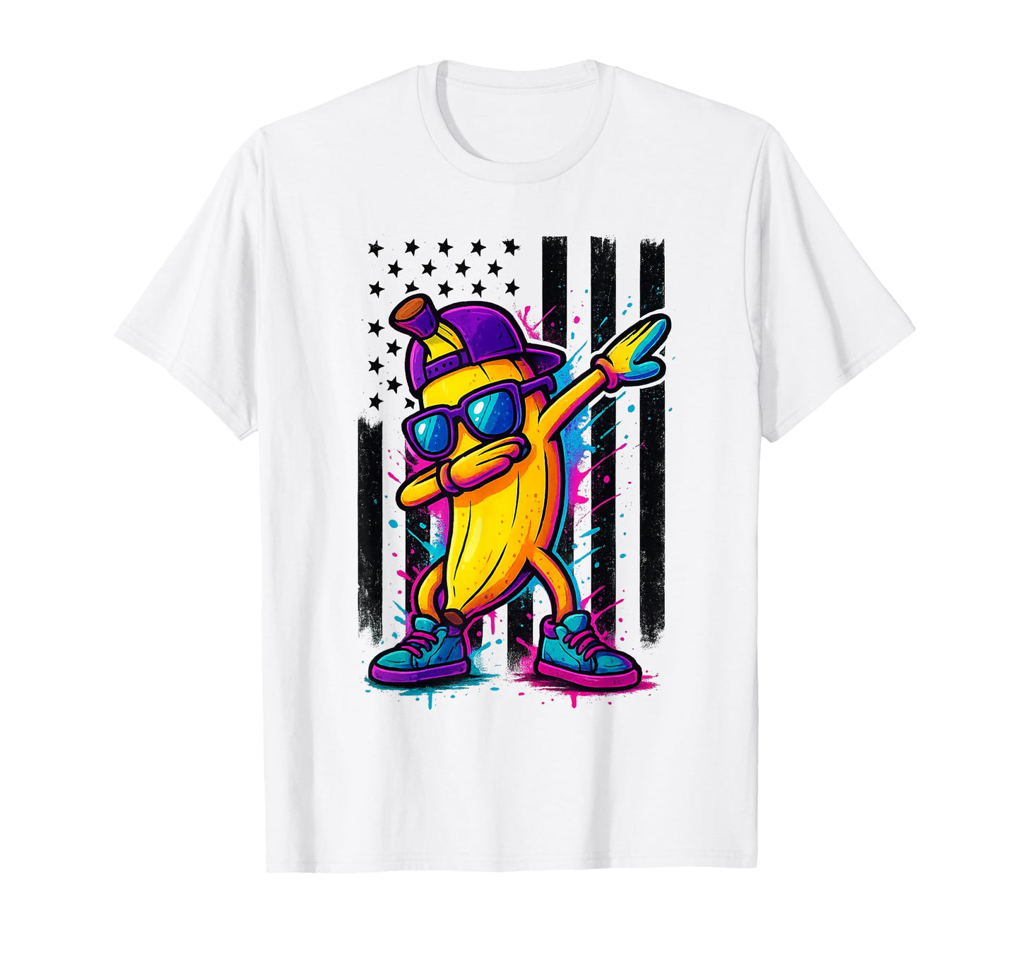 Dabbing Banana Retro American Flag Funny Fruit Dance Kids T-Shirt