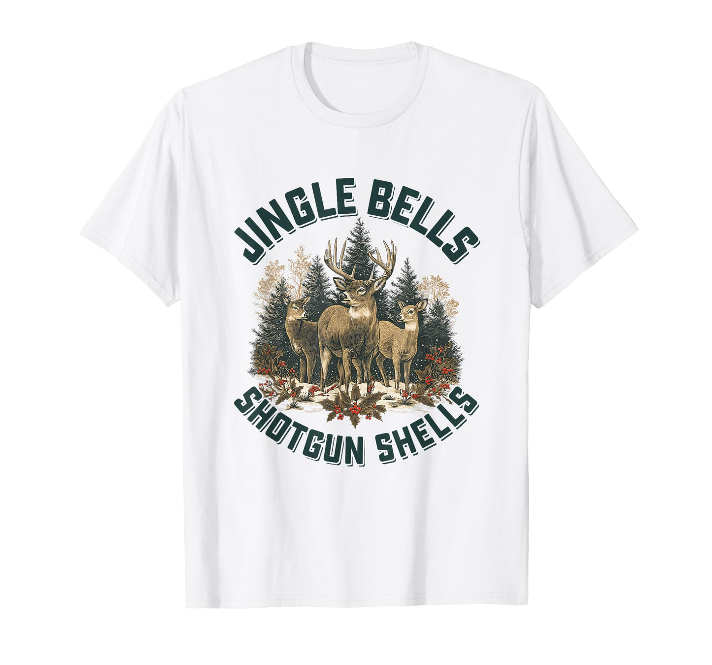 Jingle Bells Shotgun Shells Vintage Deer Hunting Christmas T-Shirt