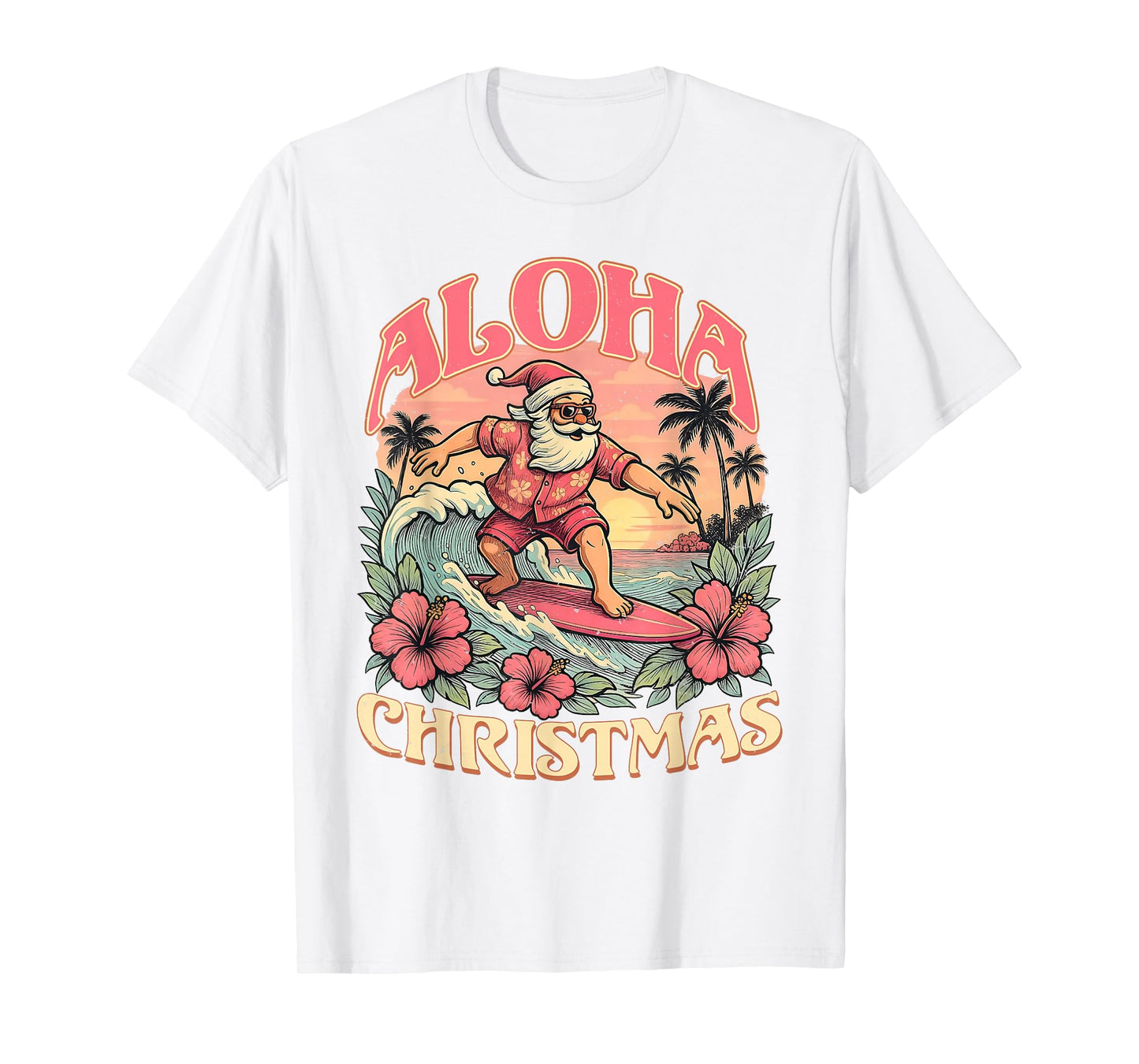 Aloha Christmas Santa Claus Surfing Hawaiian Mele Kalikimaka T-Shirt