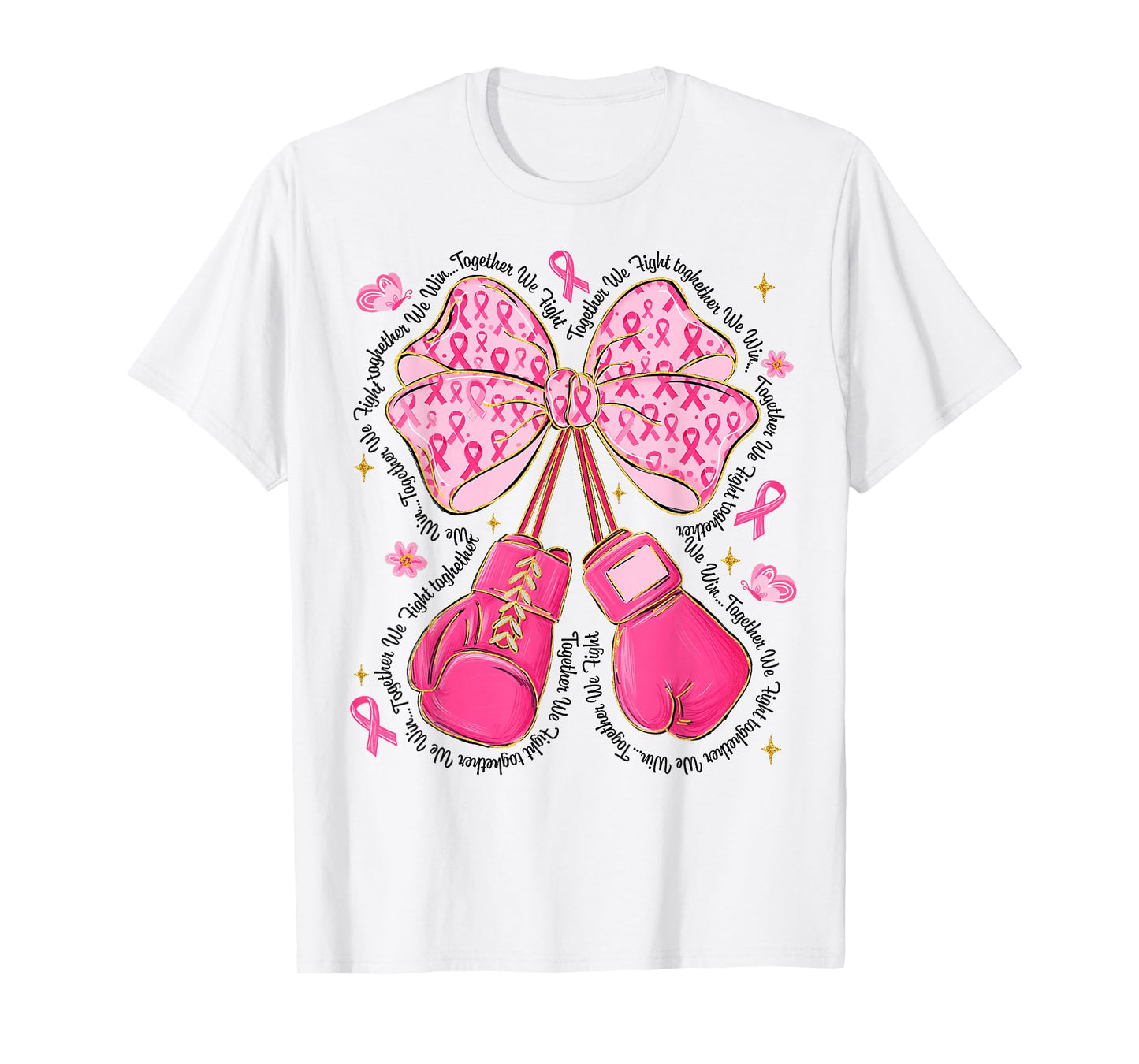 Pink Ribbon Bow Boxing Gloves Breast Cancer Awareness Women T-Shirt