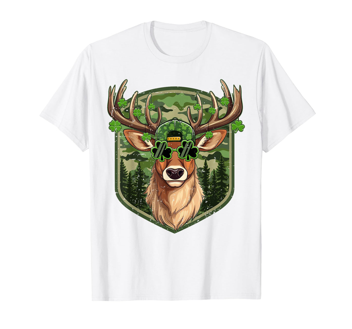 St Patricks Day Buck Camo Deer Retro Hunting Boys Cap Men T-Shirt