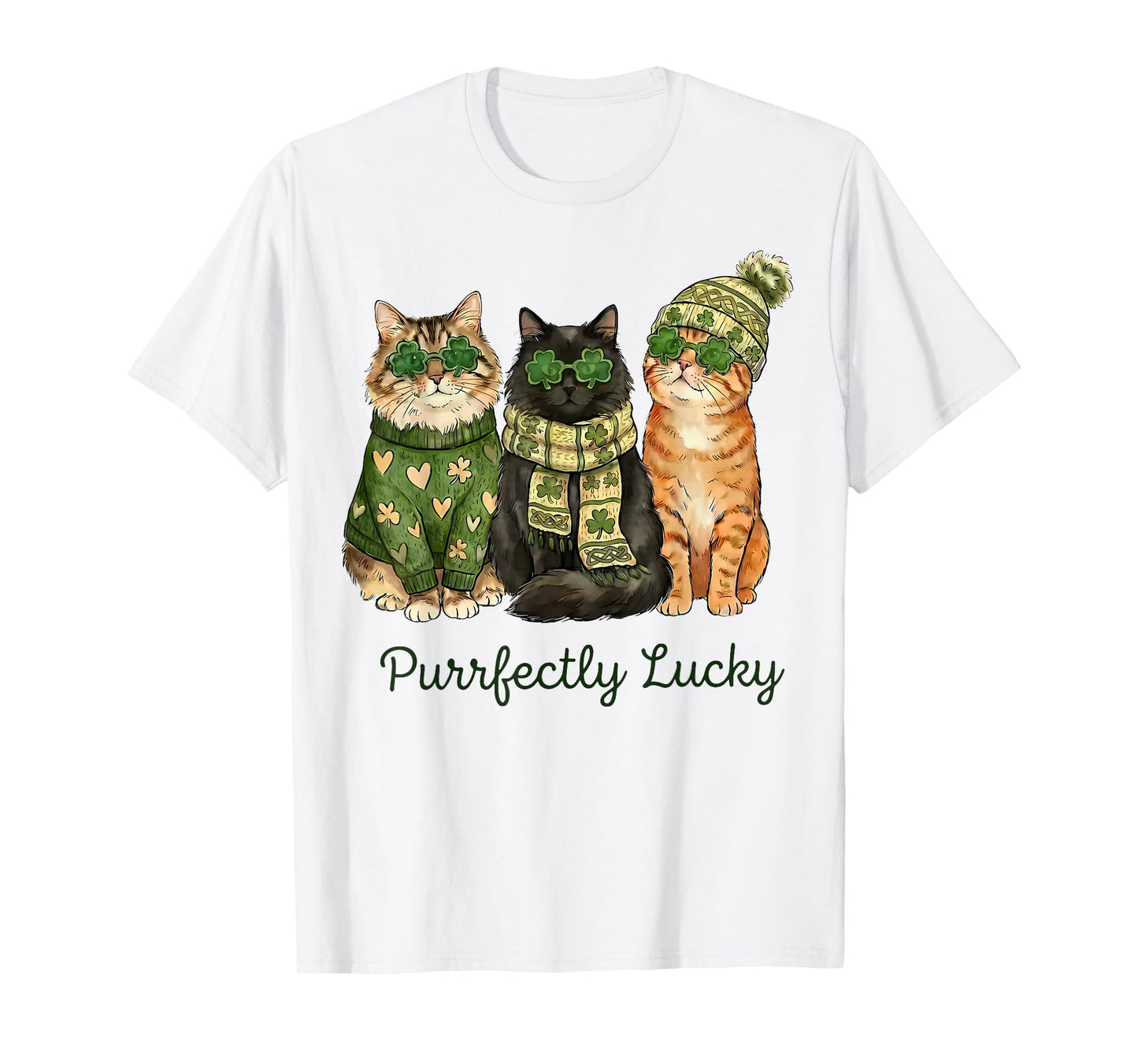 Purrfectly Lucky Cat St Patricks Day Shamrock Irish Clover T-Shirt