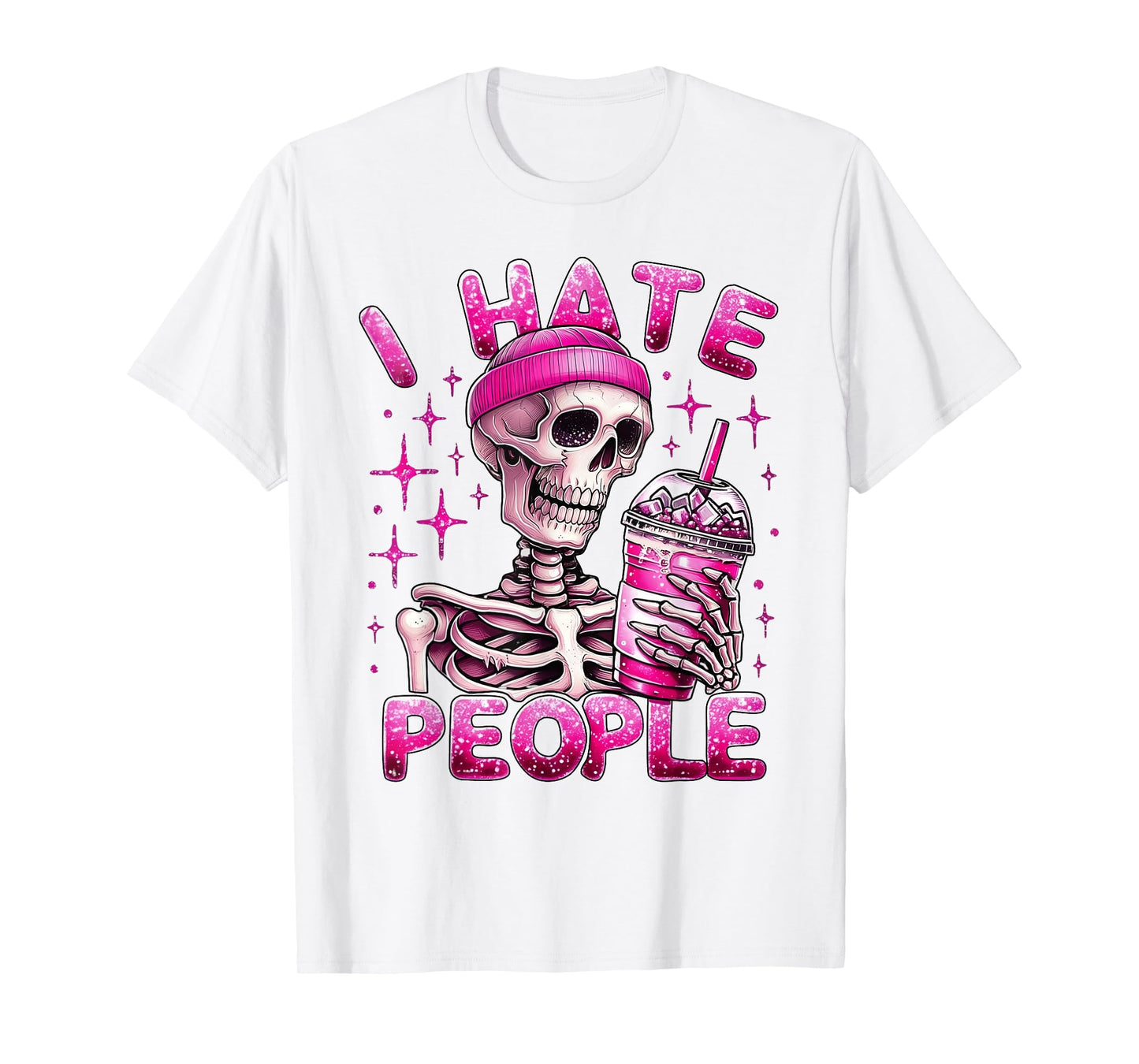 I Hate People Spooky Snarky Skeleton Iced Coffee Halloween T-Shirt
