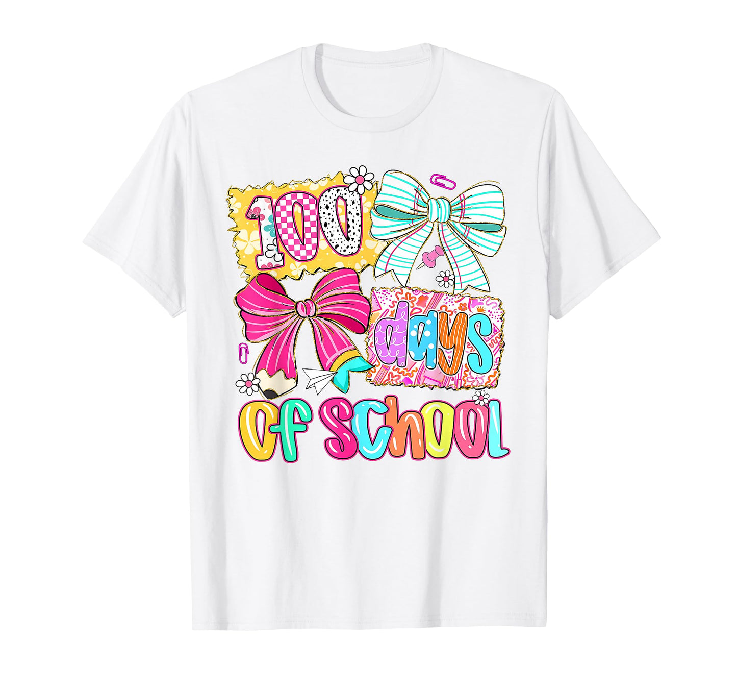 100 Days of School Girls Coquette Bow 100th Day of School T-Shirt