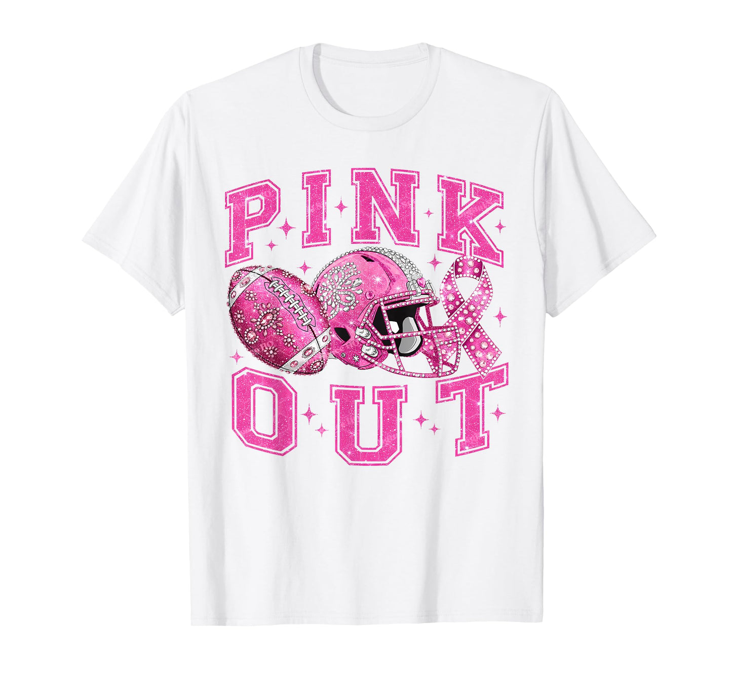 Pink Out Tackle Breast Cancer Awareness Football Pink Ribbon T-Shirt