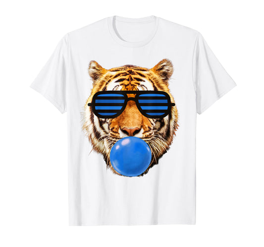 Blue Bubble Gum Tiger Face Stripe Sunglasses Tiger Head T-Shirt