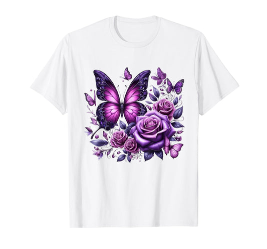 Beautiful Butterfly Purple Rose Butterfly Lovers Gifts Women T-Shirt