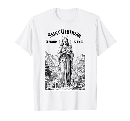 Cats Patron Saint Gertrude Vintage Funny Feline Cat Lovers T-Shirt