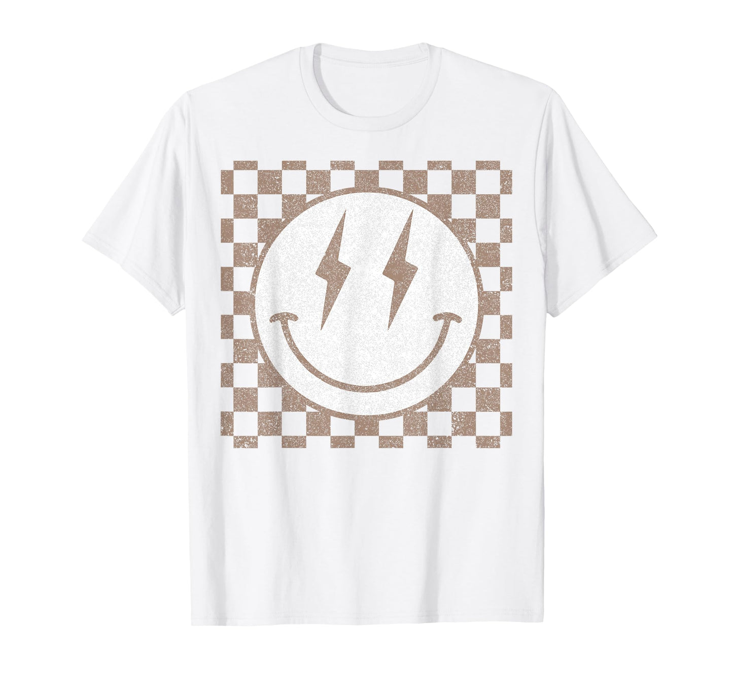 Retro Happy Face Checkered Pattern Smile Face Trendy T-Shirt