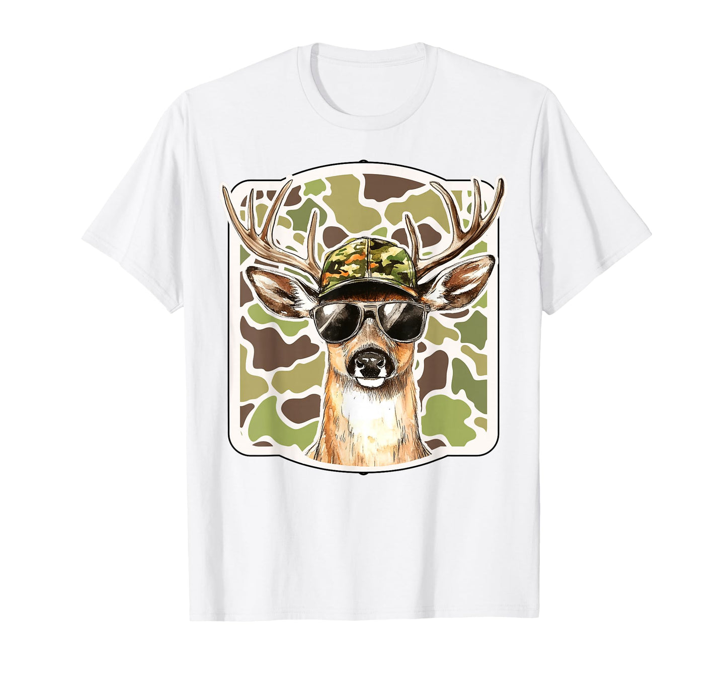 Camo Deer Head Buck Hunting Camouflage Hunter Boys Men Gift T-Shirt