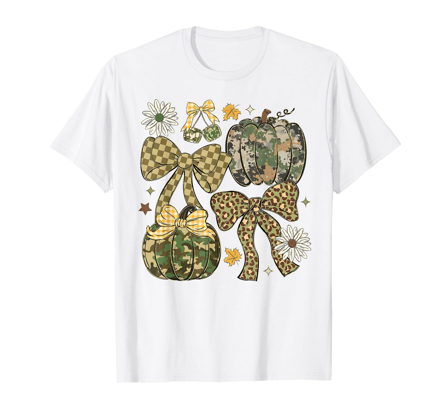 Leopard Camo Coquette Bow Pumpkin Thanksgiving Rustic Fall T-Shirt