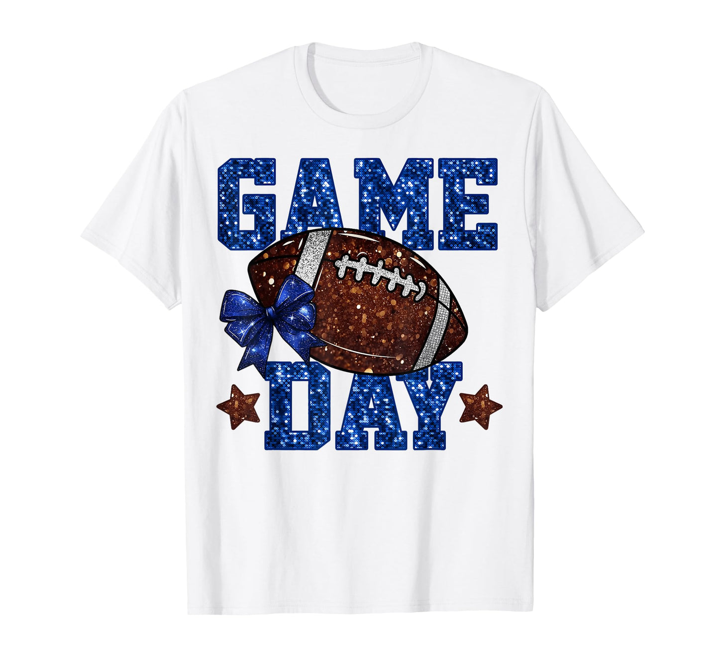 Game Day Football Blue Coquette Bow Team Spirit Touchdown T-Shirt