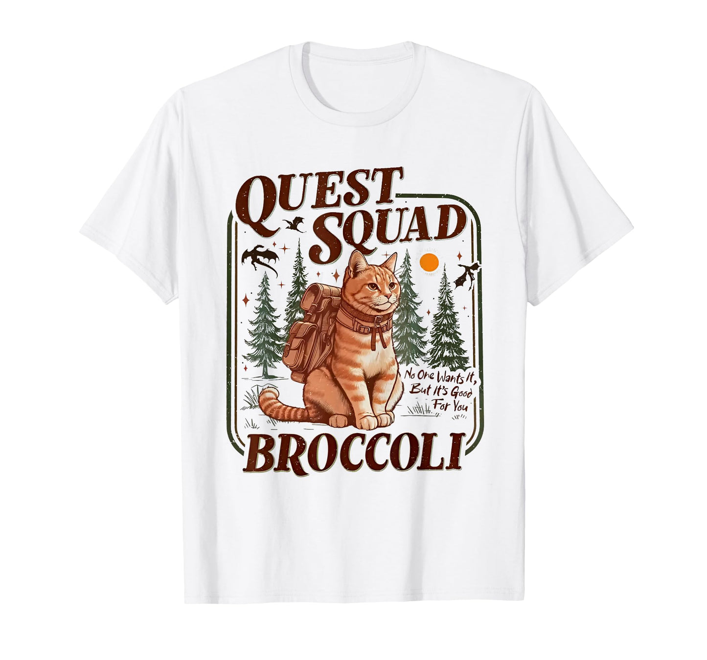 Quest Fantasy Squad Broccoli Funny Cat T-Shirt