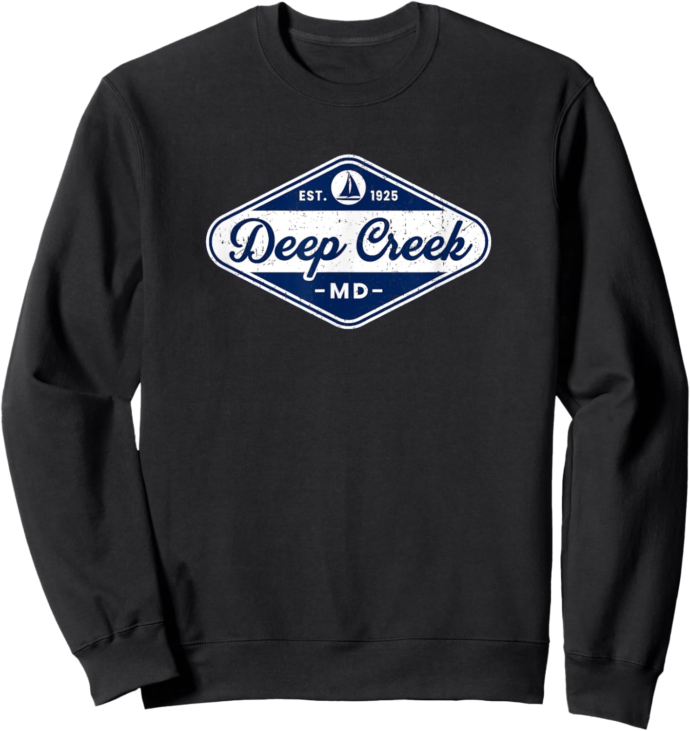 Retro Deep Creek MD Maryland Vintage Sailboat Lake Vacation Sweatshirt - Sweatshirt | Black