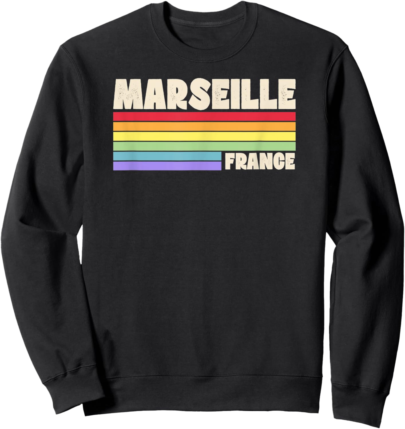 Marseille France Rainbow Gay Pride Merch Retro 70s 80s Queer Sweatshirt - Sweatshirt | Black