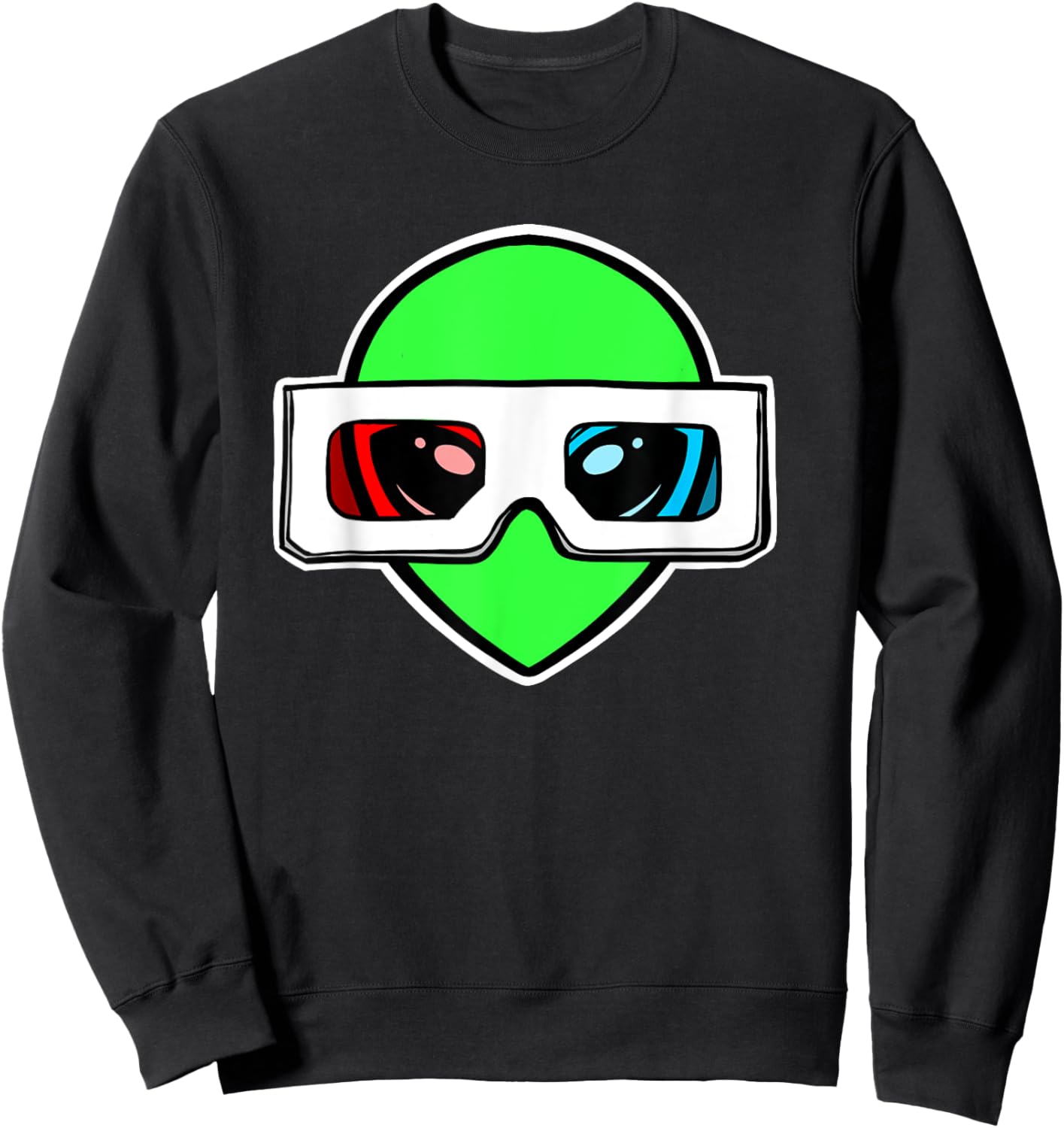 Green Alien with 3D Glasses Sweatshirt - Sweatshirt | Black