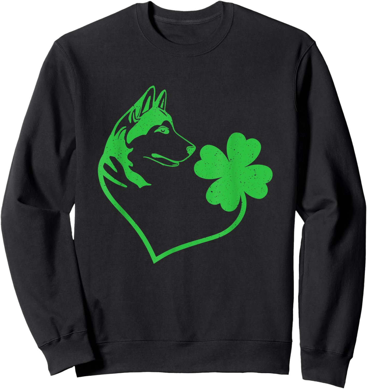 Husky Dog Shamrock Heart Clover Leaf St. Patrick's Day Sweatshirt - Sweatshirt | Black