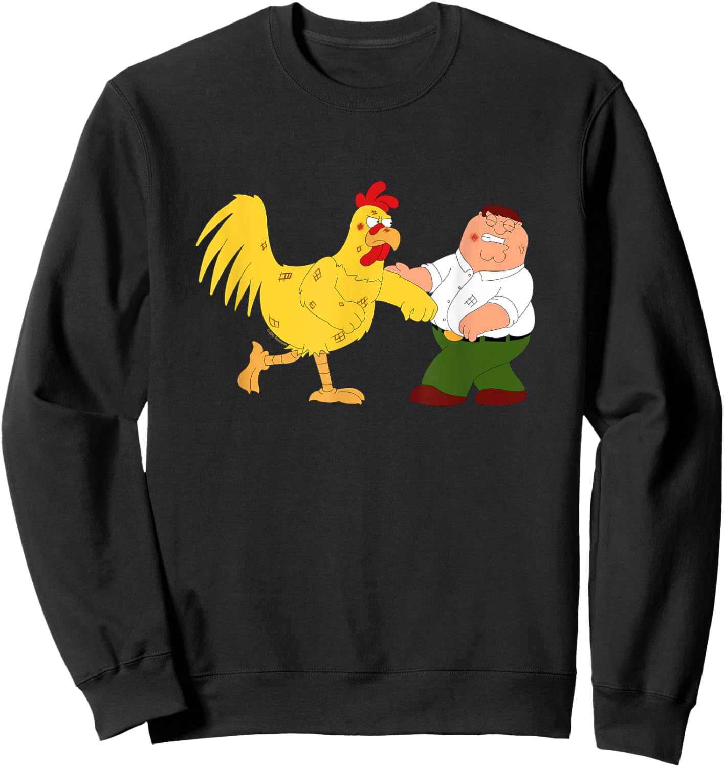 Family Guy Peter & The Giant Chicken Fighting Funny Cartoon Sweatshirt - Sweatshirt | Black