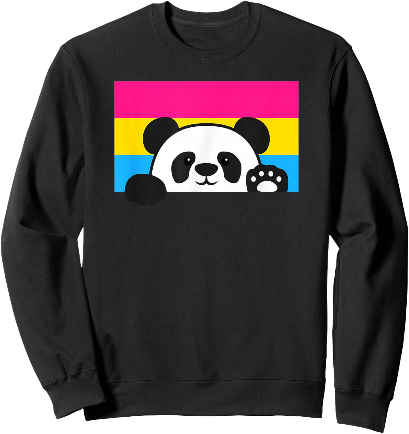Panda Bear Love Pansexual Pride Flag Aesthetic Cute Cartoon Sweatshirt - Sweatshirt | Black