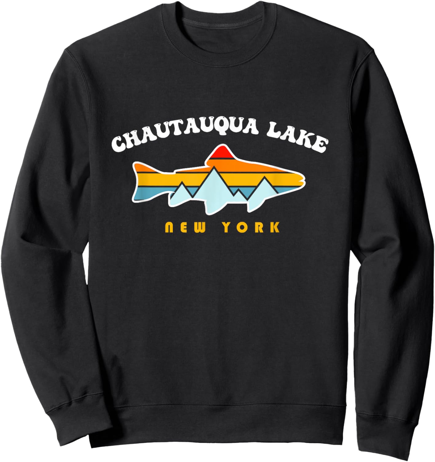 Chautauqua Lake New York NY Retro Sunset Fishing Sweatshirt - Sweatshirt | Black