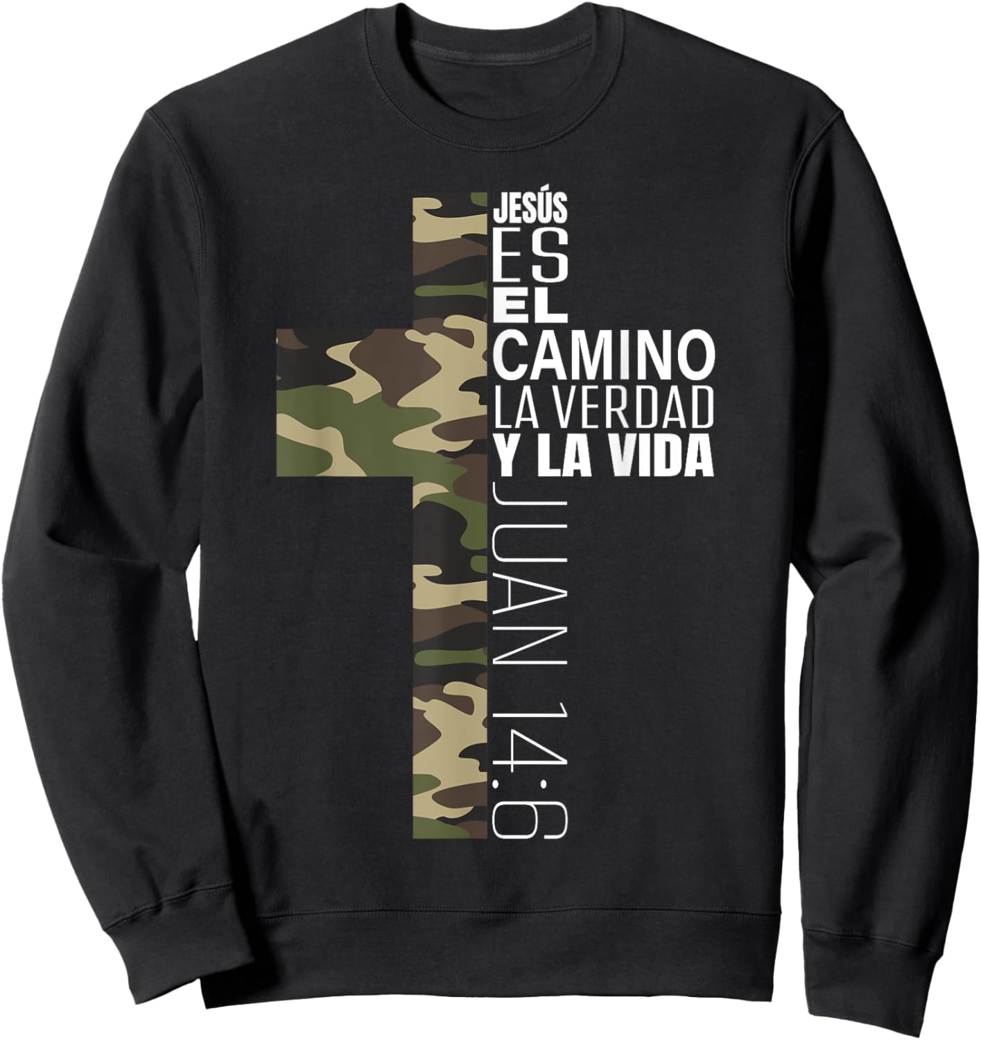 Jesus Christian Spanish Gifts Men Religious Verse Camo Cross Sweatshirt - Sweatshirt | Black