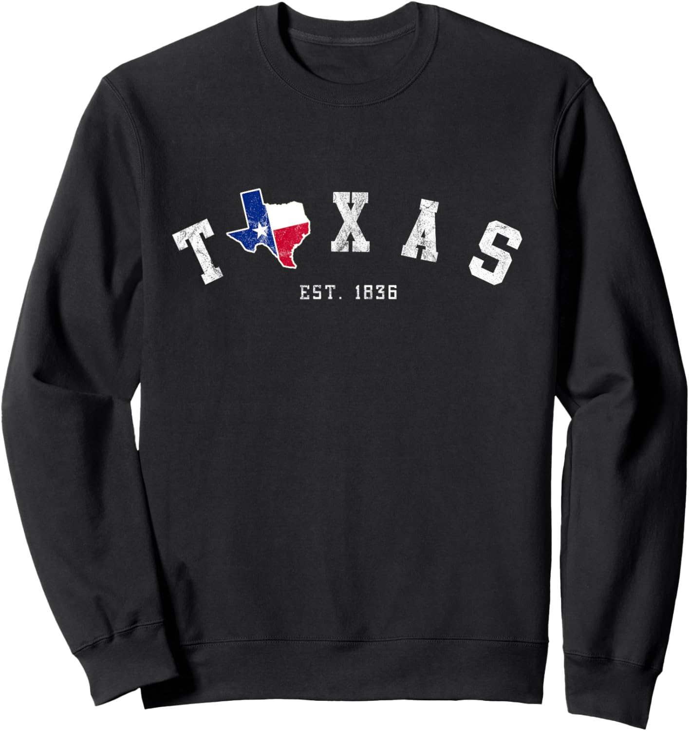 Texas T Shirt Vintage Texas State Est. 1836 With Texan Flag Sweatshirt - Sweatshirt | Black