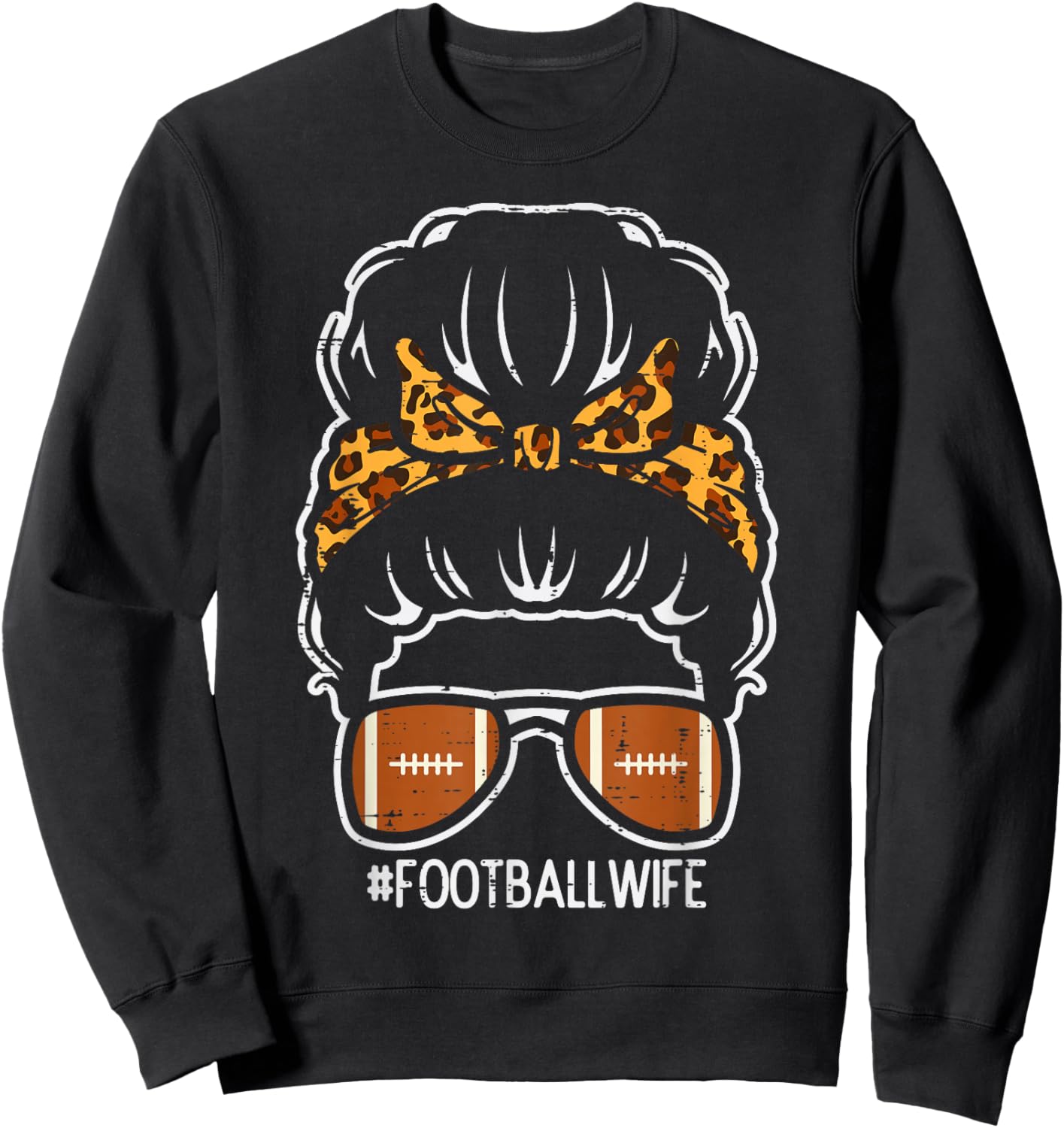 American Football Wife Leopard Bun Family Matching Women Sweatshirt - Sweatshirt | Black
