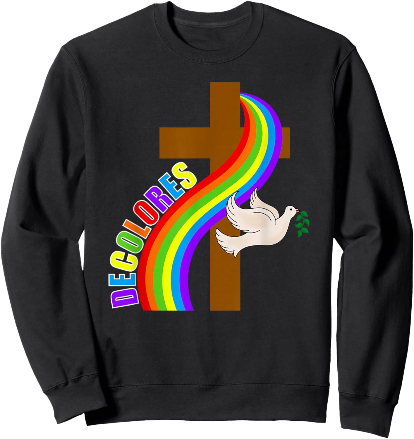 Decolores Cursillo Rainbow Cross with Peace Dove (Dark) Sweatshirt - Sweatshirt | Black