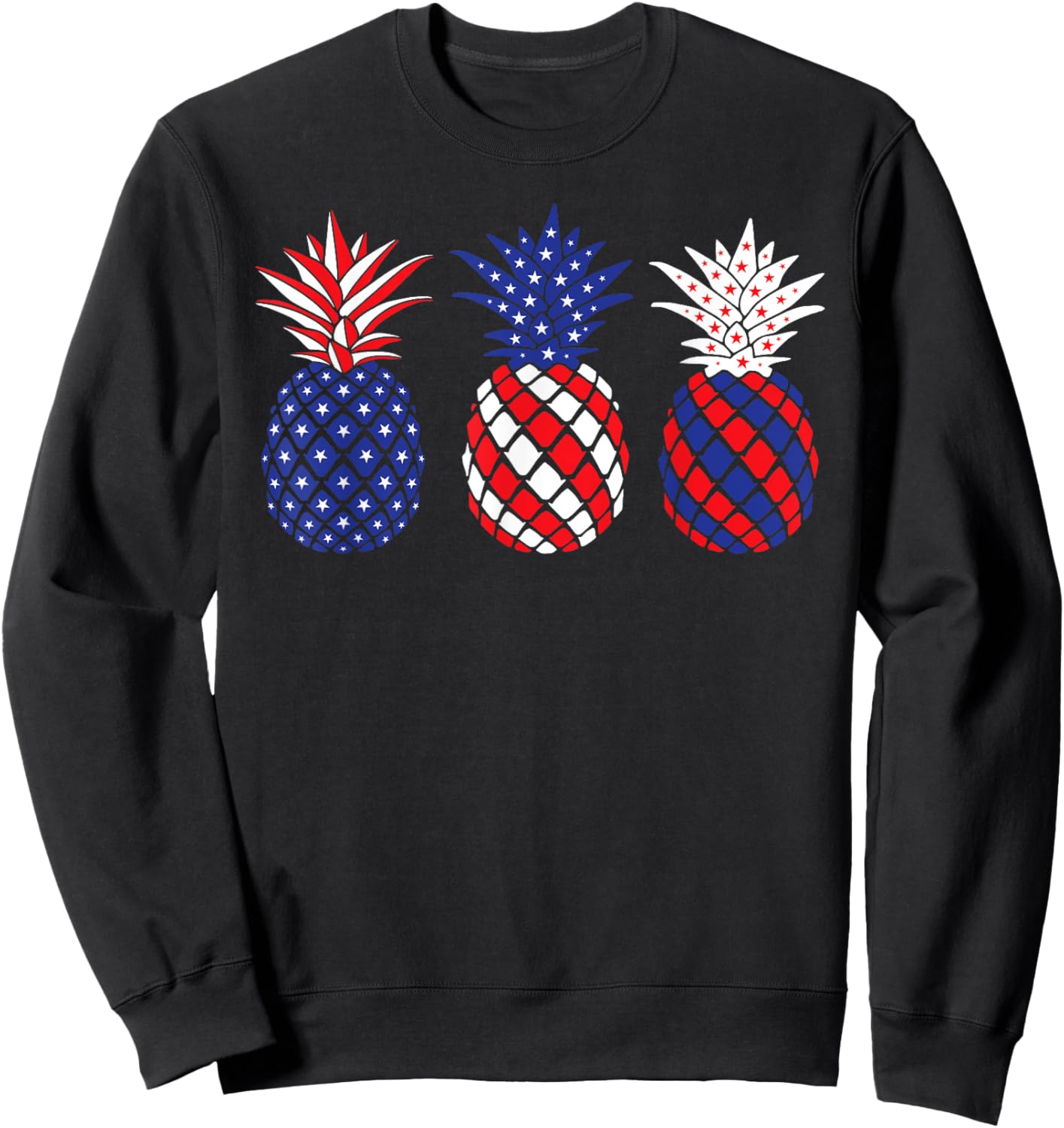 Funny Patriotic Red White & Blue Pineapple Hawaii July 4 Women Men Sweatshirt - Sweatshirt | Black