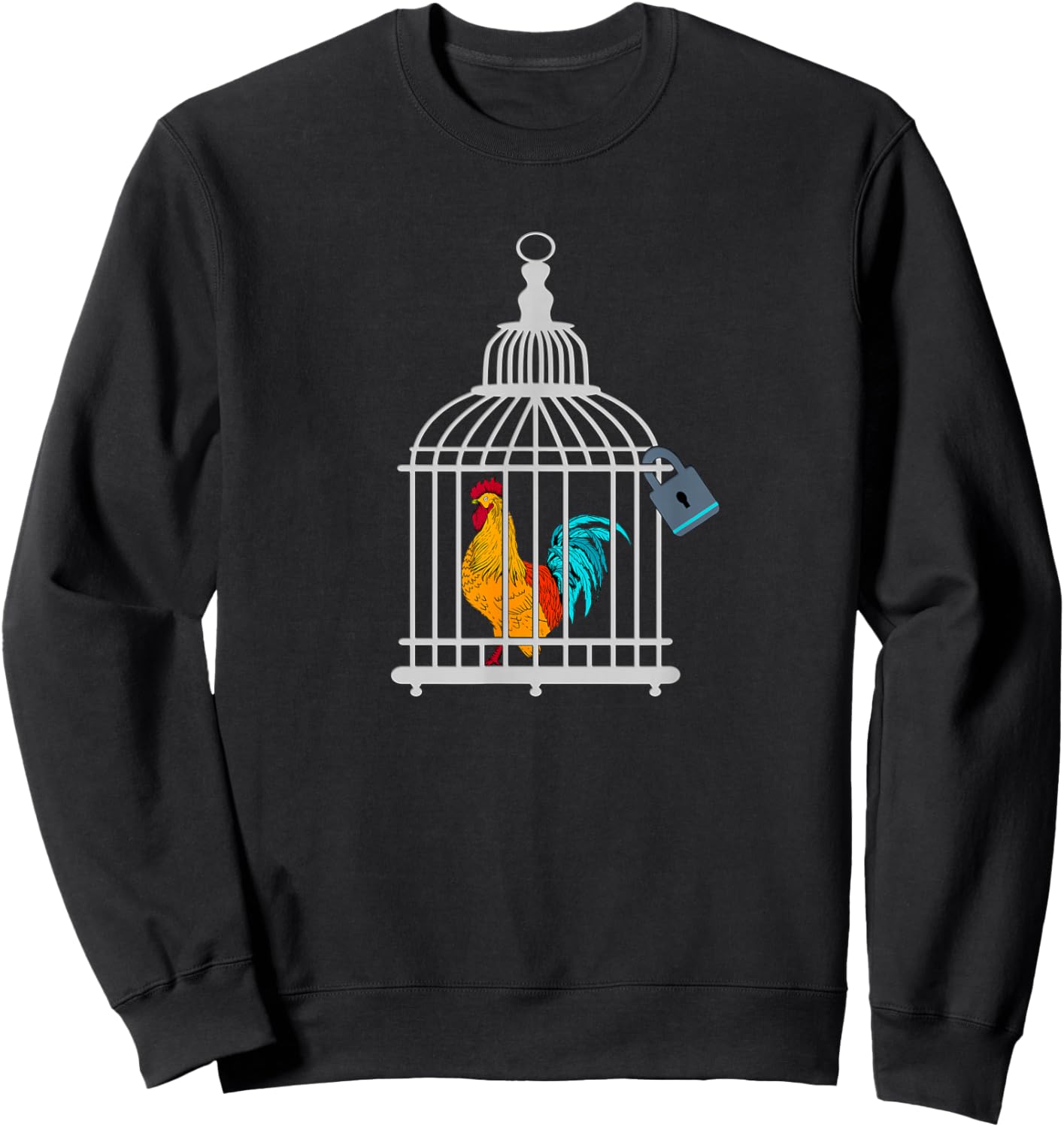 RED ROOSTER COCK MALE CHASTITY Chicken in Cage Sweatshirt - Sweatshirt | Black