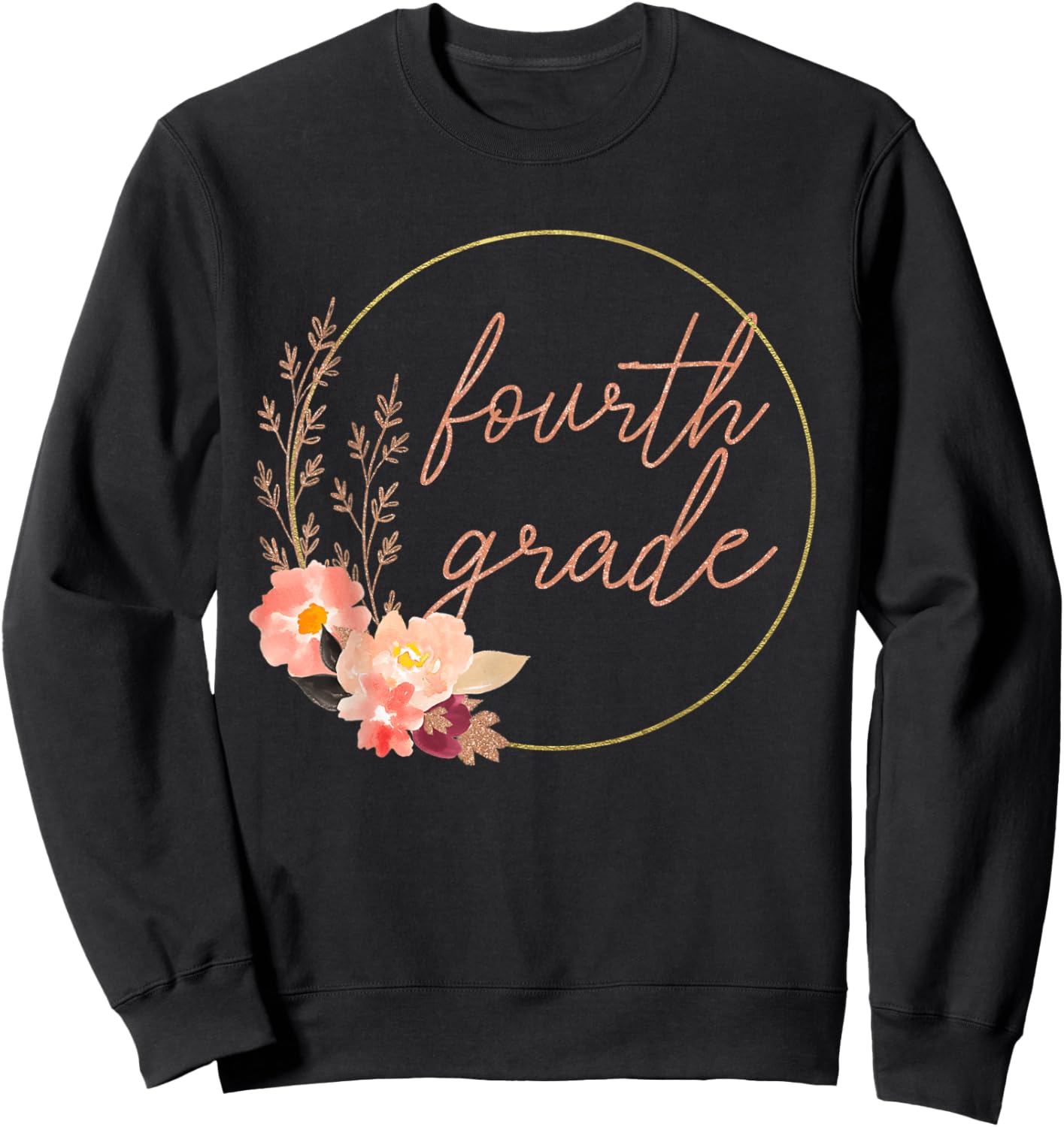 Floral Fourth Grade Teacher Student 4th Grade Squad Crew Sweatshirt - Sweatshirt | Black