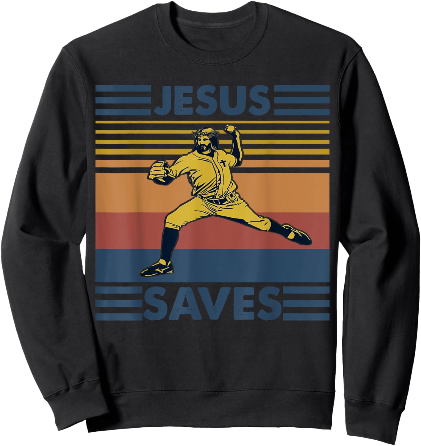 Retro Distressed Jesus Saves Baseball Sweatshirt - Sweatshirt | Black