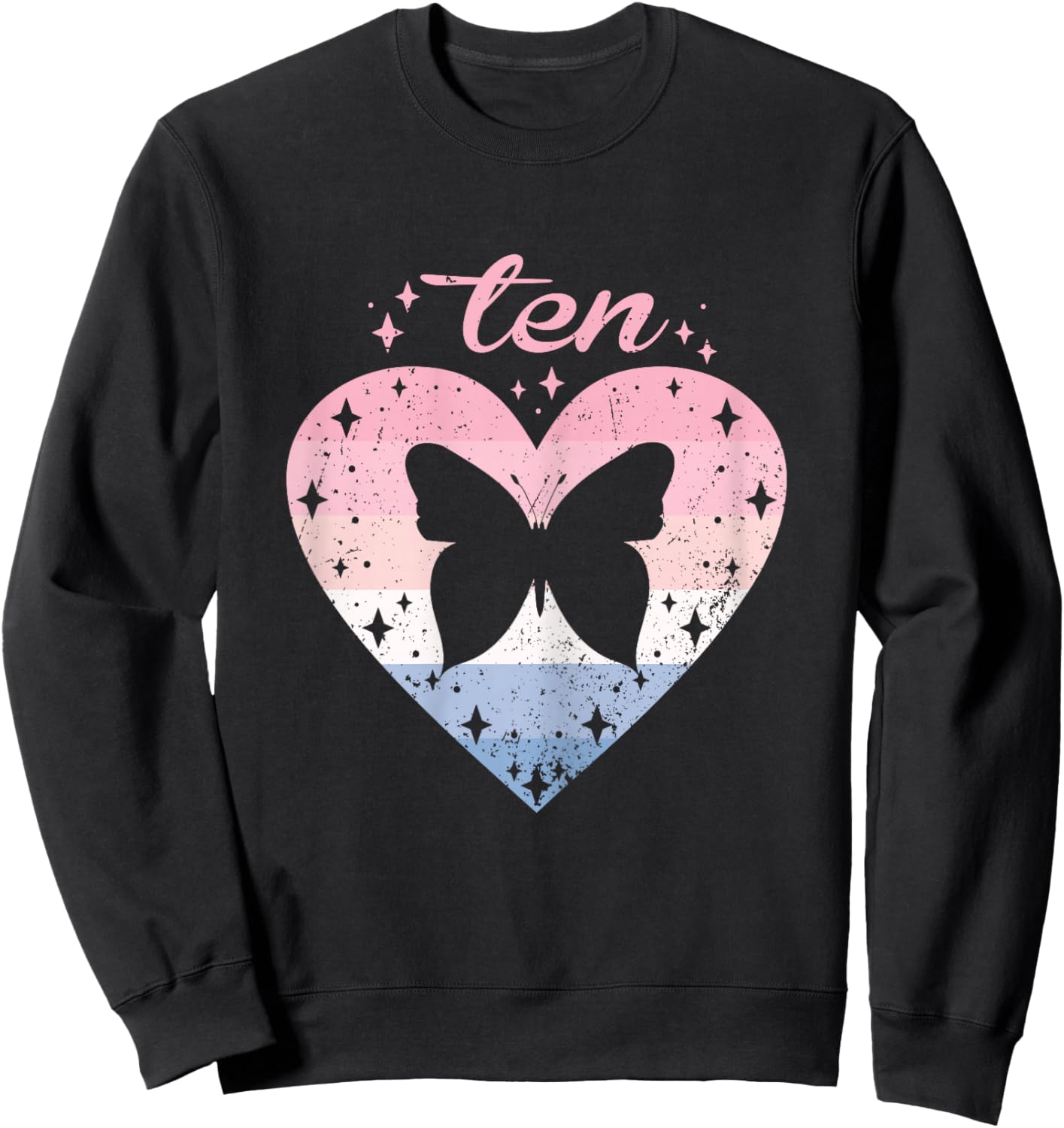 10 Year Old Cute Butterfly Birthday Girl 10th B-day Sweatshirt - Sweatshirt | Black