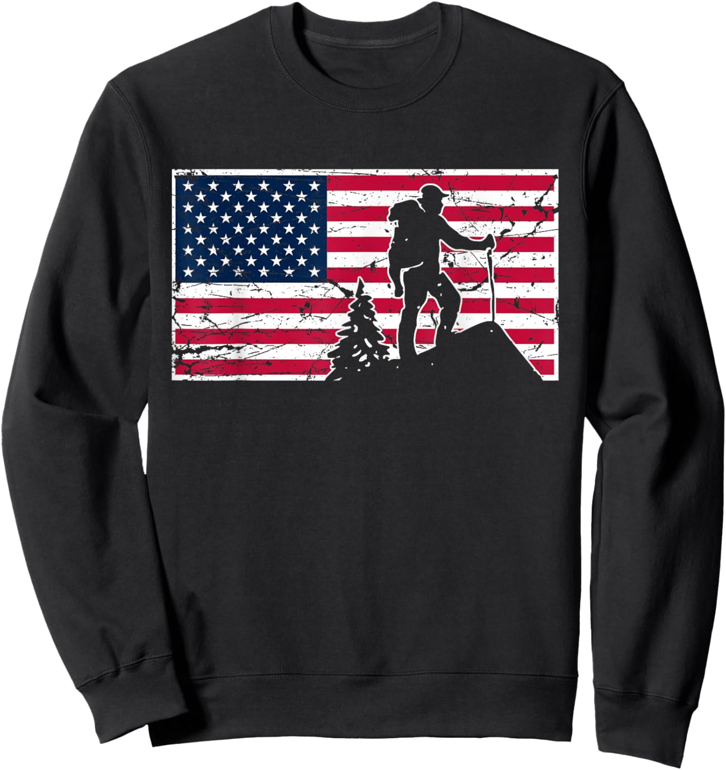 Hiking American Flag 2023 July 4th Design For Hikers Sweatshirt - Sweatshirt | Black