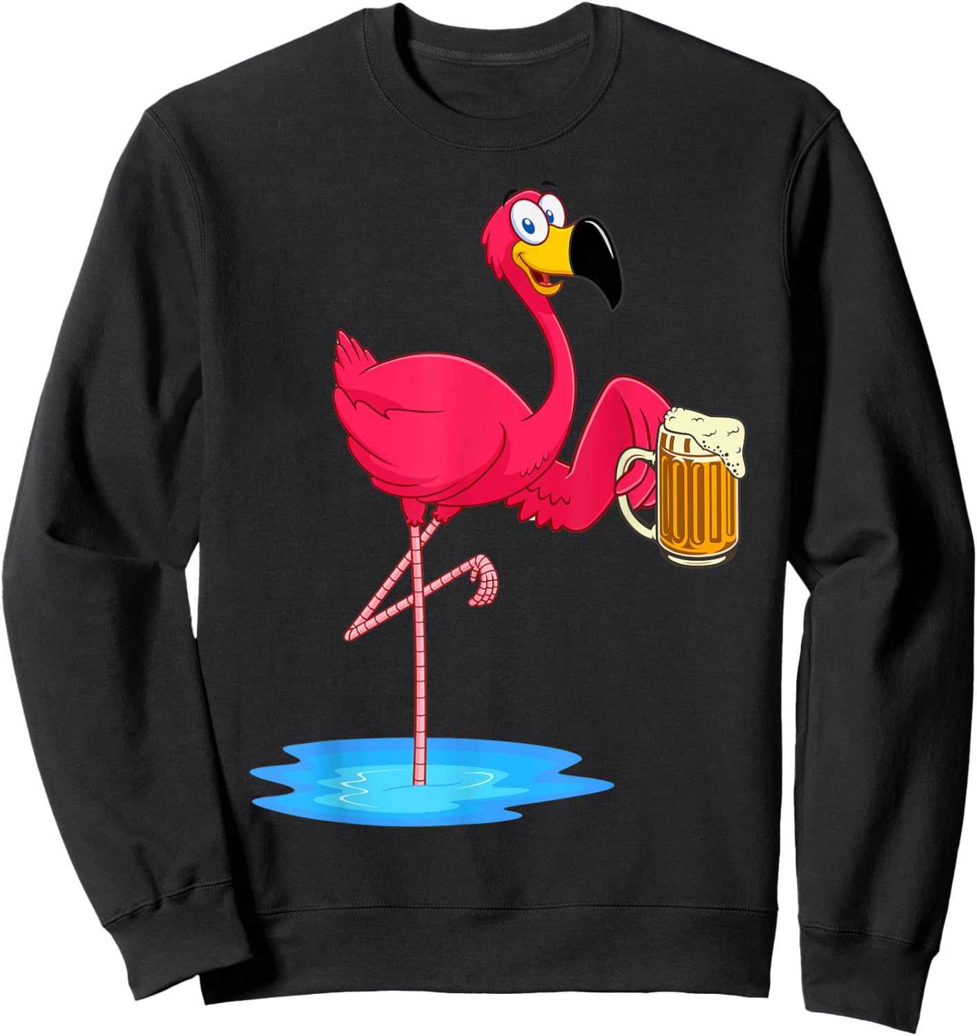 Funny Pink Flamingo Drinking Beer Lover Drinker Summer Vibes Men Women Sweatshirt - Sweatshirt | Black