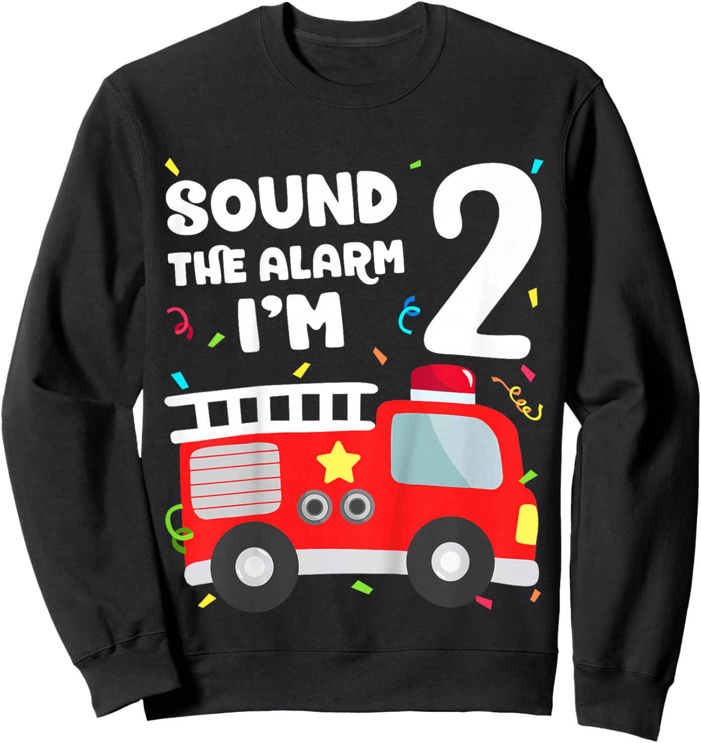 Kids Fire Truck 2nd Birthday Toddler Boy Firefighter 2 Year Old Sweatshirt - Sweatshirt | Black