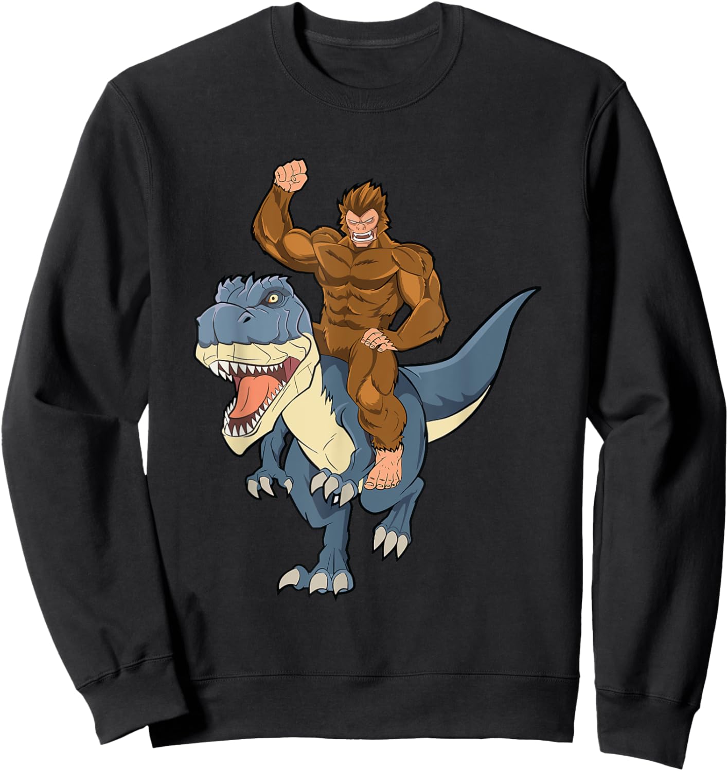 Bigfoot Sasquatch Riding Dinosaur T Rex For Boys Girls Kids Sweatshirt - Sweatshirt | Black