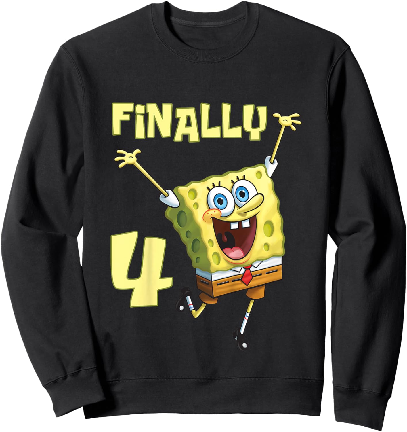 Mademark x SpongeBob SquarePants - Kids Original SpongeBob Square Pants - 4th Birthday. Finally 4. Sweatshirt - Sweatshirt | Black
