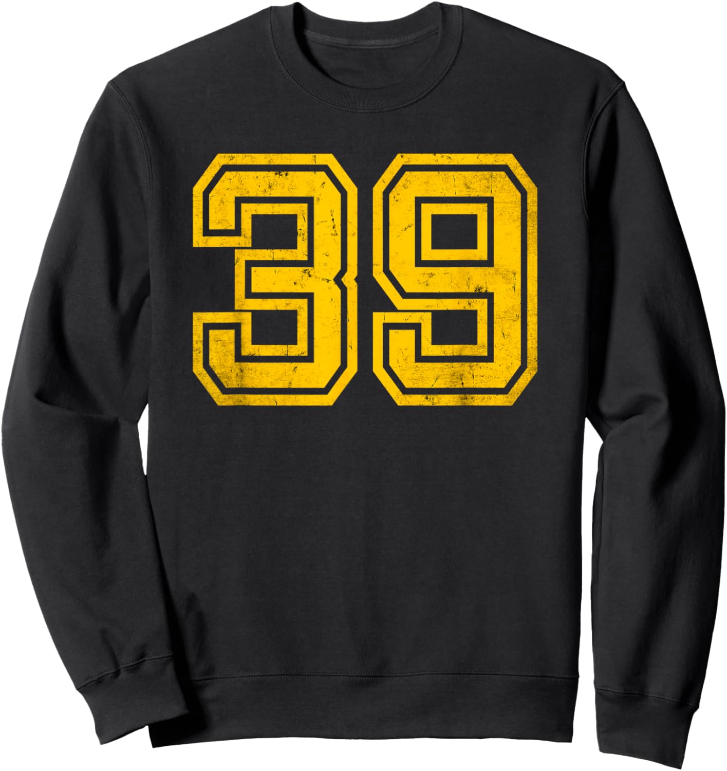 Number #39 Sports Jersey 39th Birthday Age Distress Yellow Sweatshirt - Sweatshirt | Black