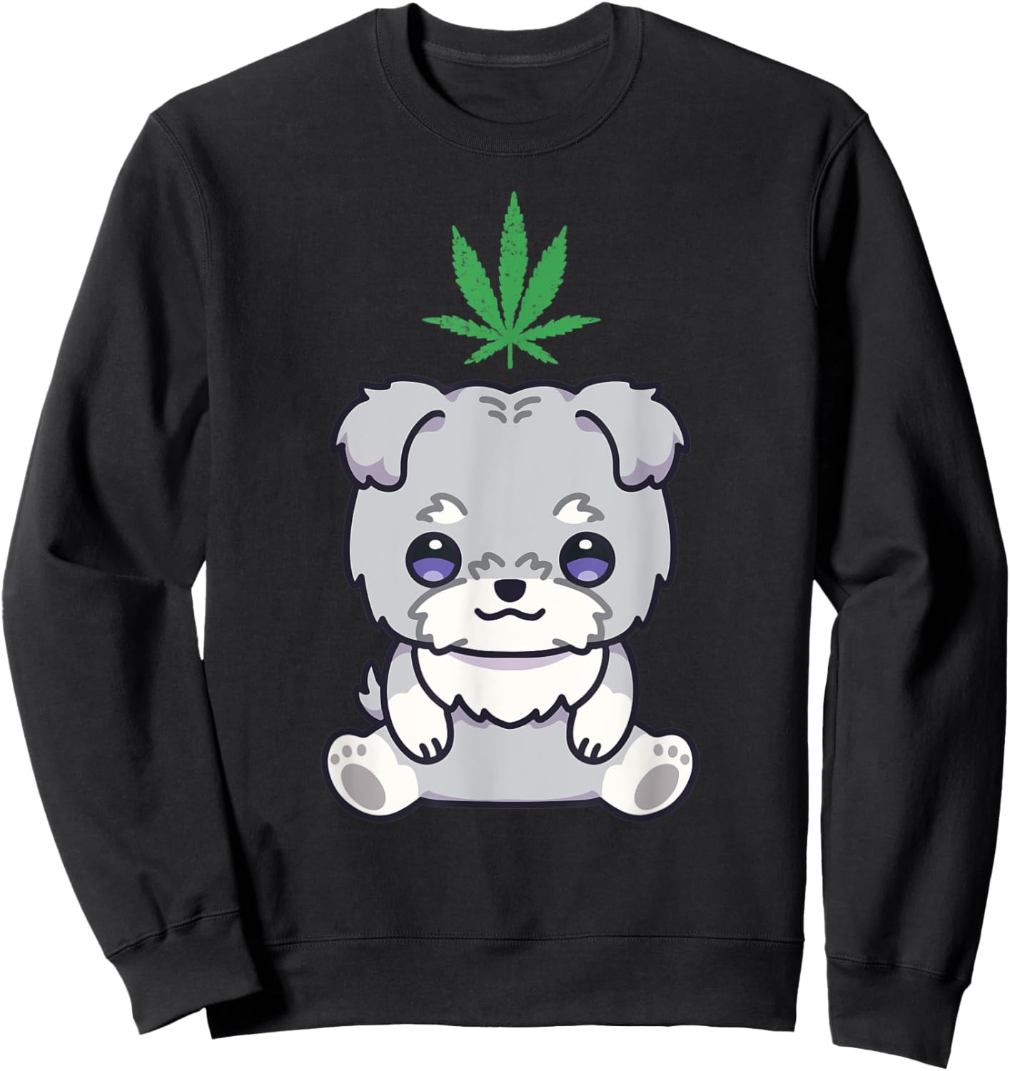 Schnauzer Dog Weed Marijuana Kawaii Anime Cannabis Leaf Sweatshirt - Sweatshirt | Black