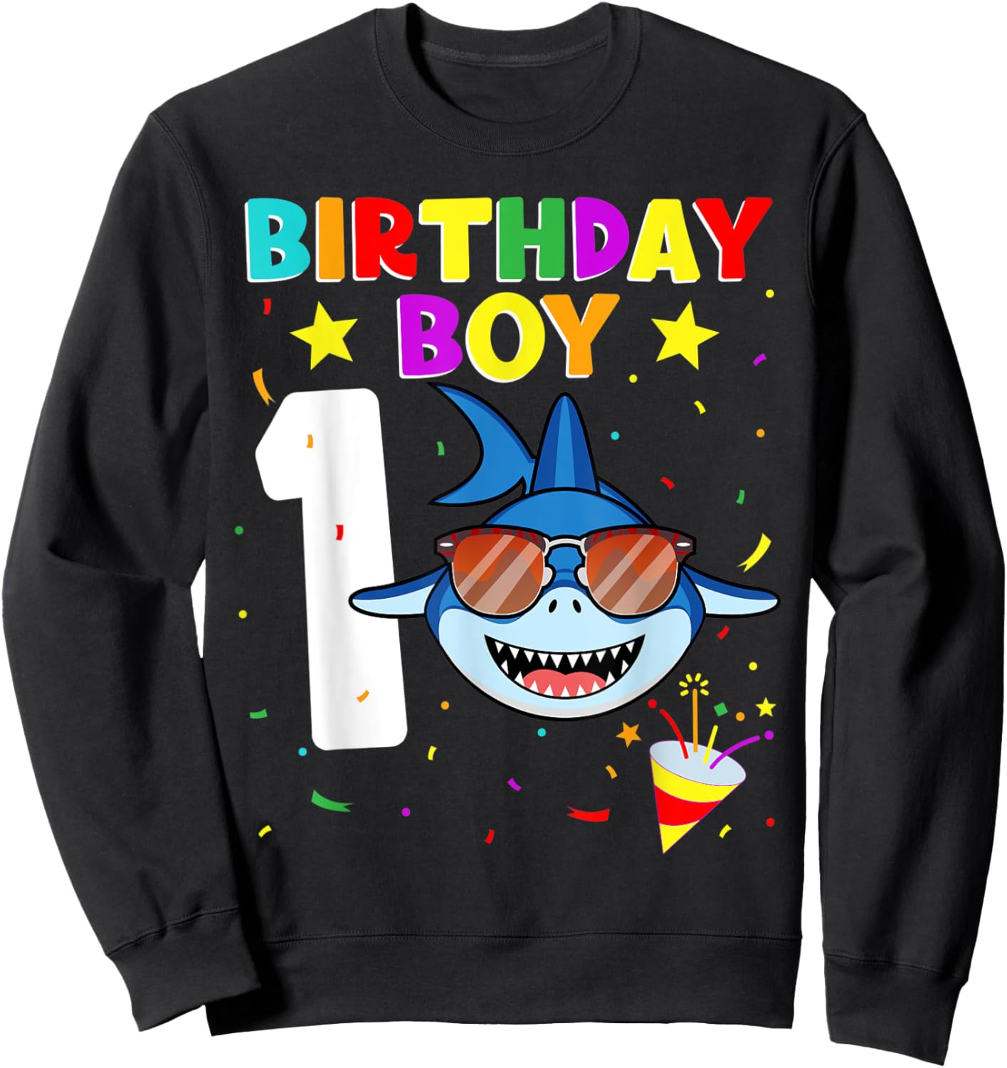 Shark Birthday 1 Year Old 1st Birthday Boy Matching Family Sweatshirt - Sweatshirt | Black