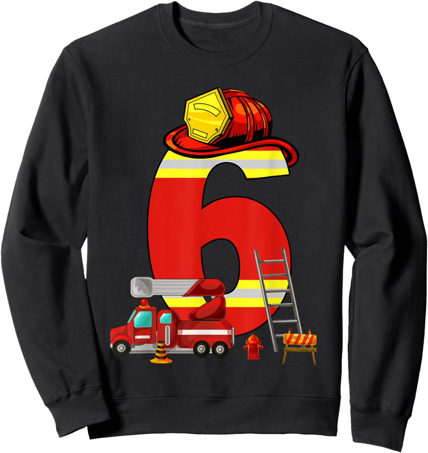 Fire Truck 6th Birthday Boy 6 Year Old Toddler Firefighter Sweatshirt - Sweatshirt | Black
