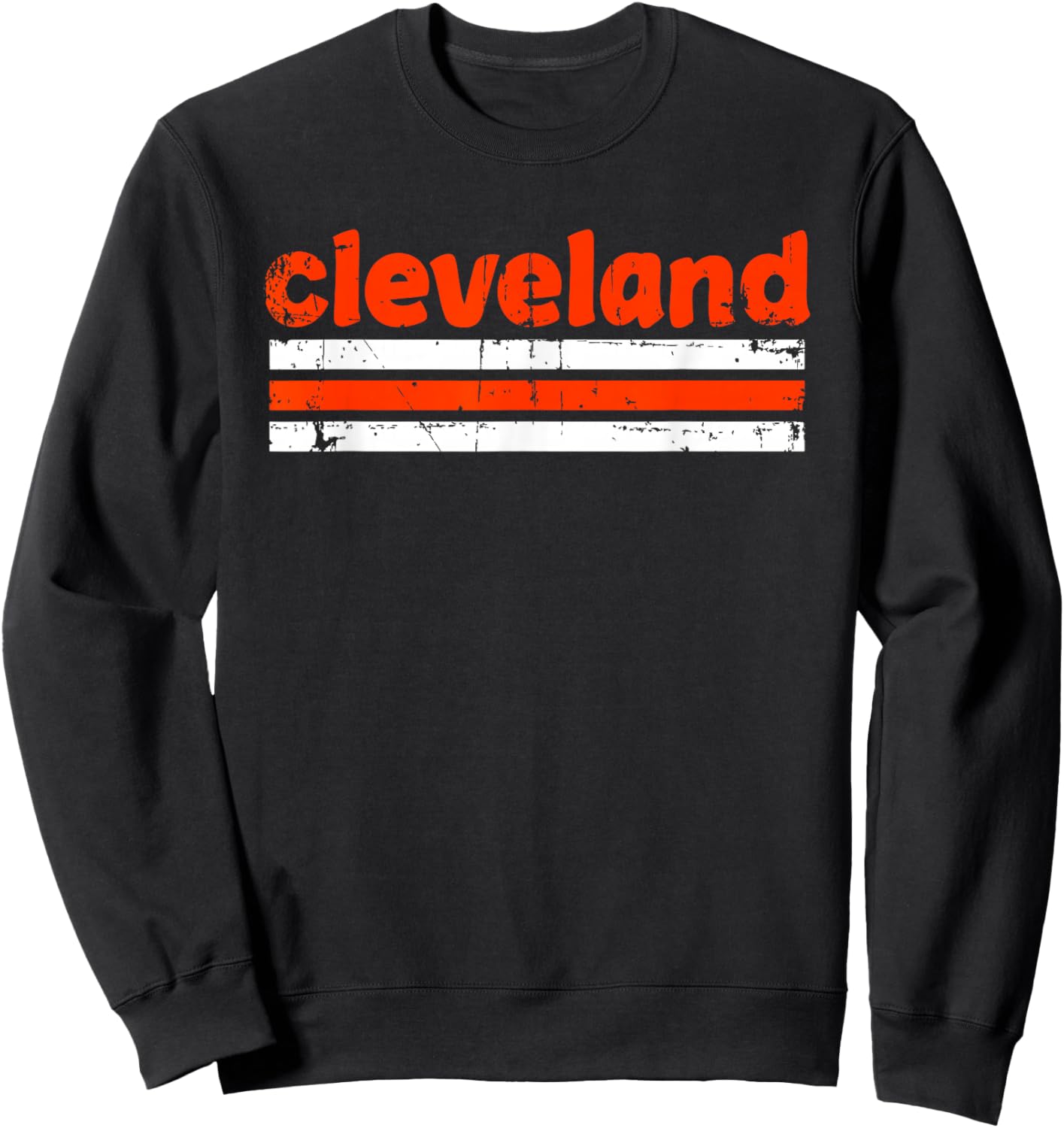 Cleveland Ohio Three Stripe Vintage Weathered Sweatshirt - Sweatshirt | Black