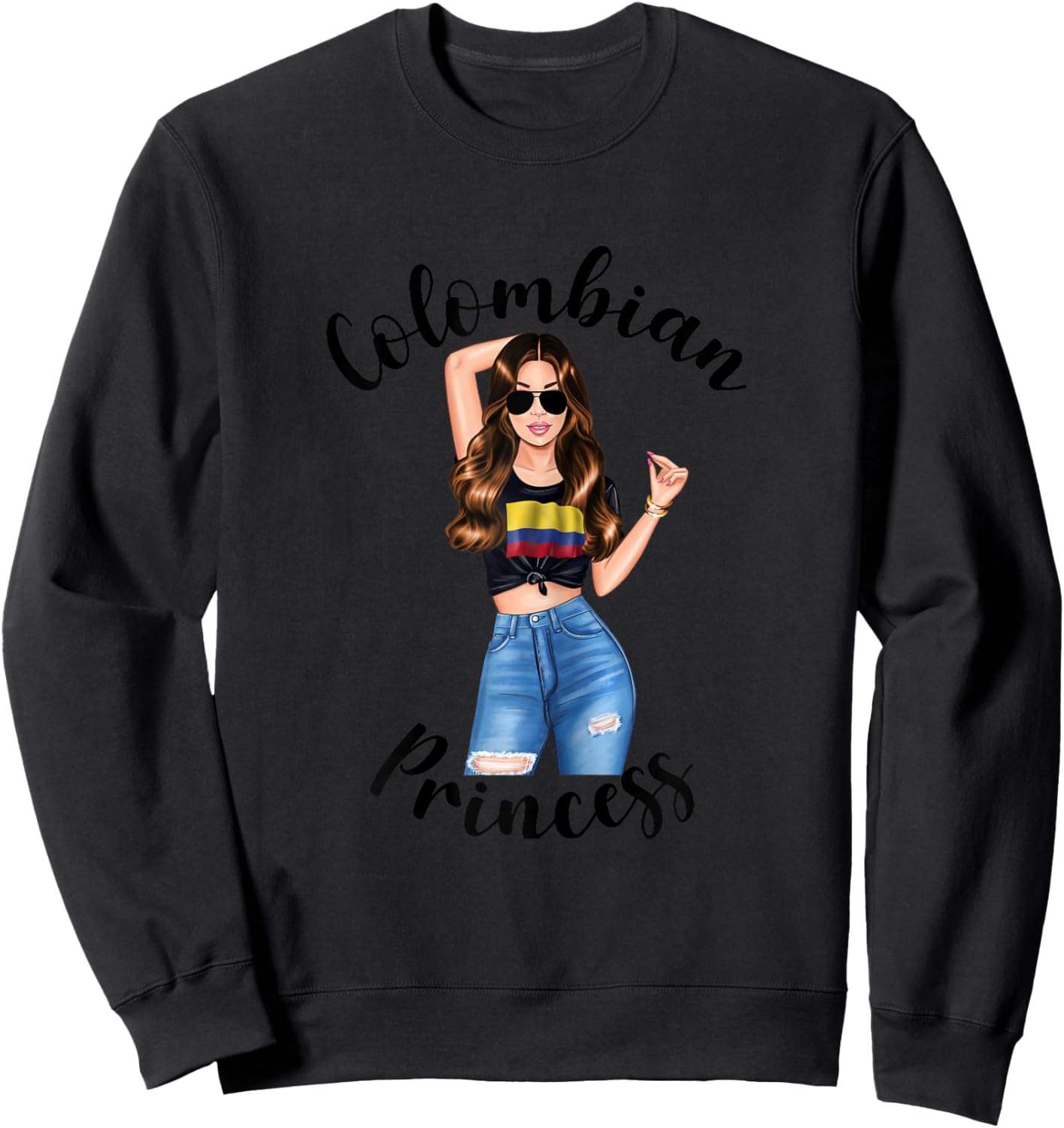 Colombian Princess Colombia Flag South American Latin Beauty Sweatshirt - Sweatshirt | Black