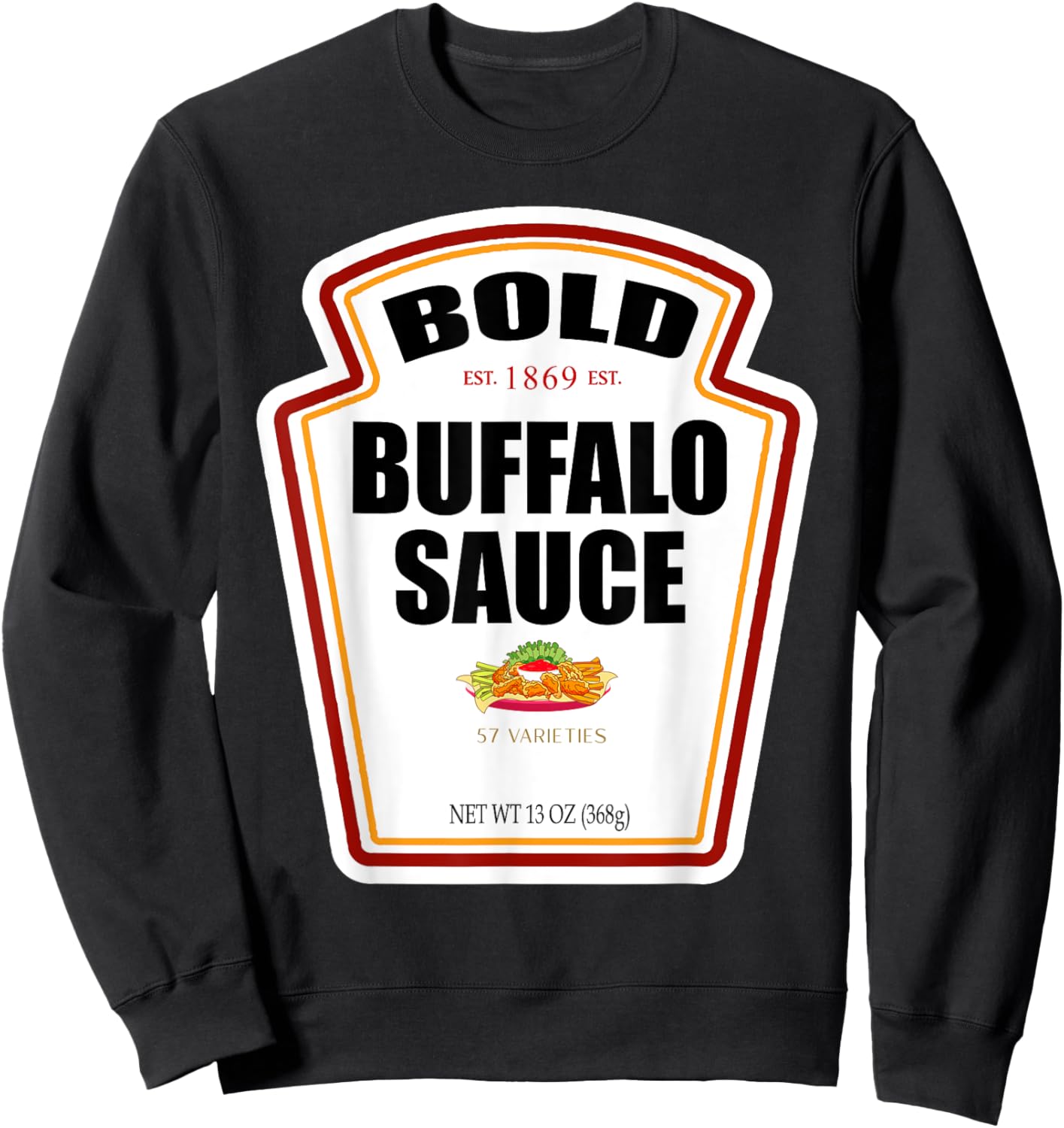 Bold Buffalo Sauce Bottle Label Funny Halloween Costume Sweatshirt - Sweatshirt | Black