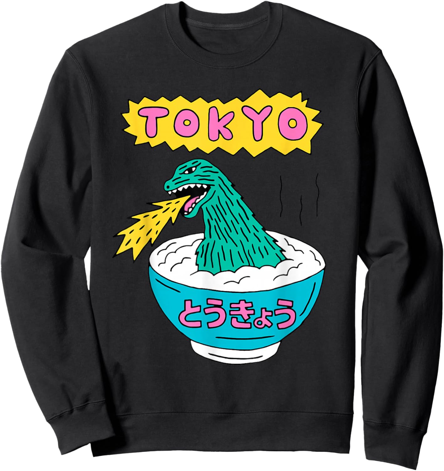 Tokyo Japan Funny Vintage Monster Attack On Soup Ramen Gifts Sweatshirt - Sweatshirt | Black